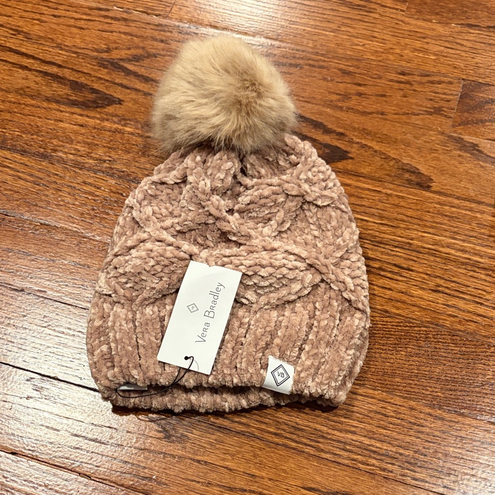 Vera Bradley Tan Knit Beanie with Pom-Pom